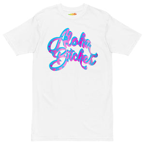 "Aloha Bitches" white tee laid out flat front logo up