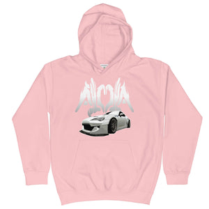 "Aloha86" pink youth hoodie flat logo up