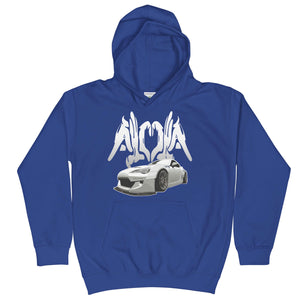 "Aloha86" blue youth hoodie flat logo up