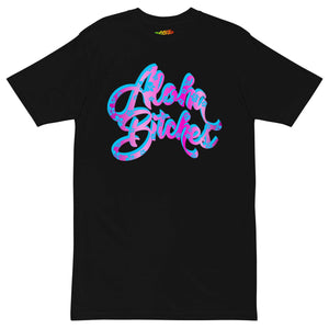 "Aloha Bitches" black tee laid out flat front logo up