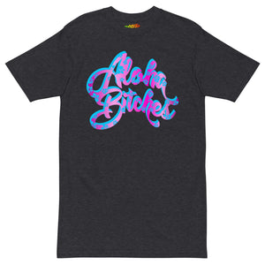 "Aloha Bitches" Navy tee laid out flat logo up